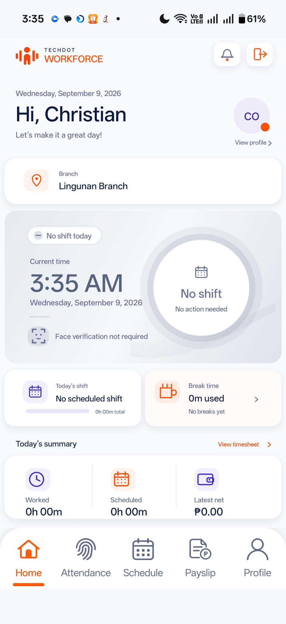 Current Techdot Workforce employee mobile app